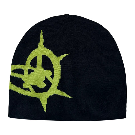 black/green spike heart beanie